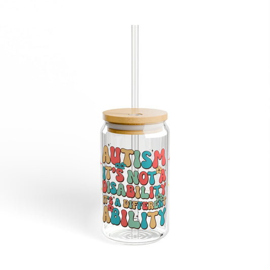 Colorful Autism Awareness Sipper Glass, 16oz - Advocacy Cup